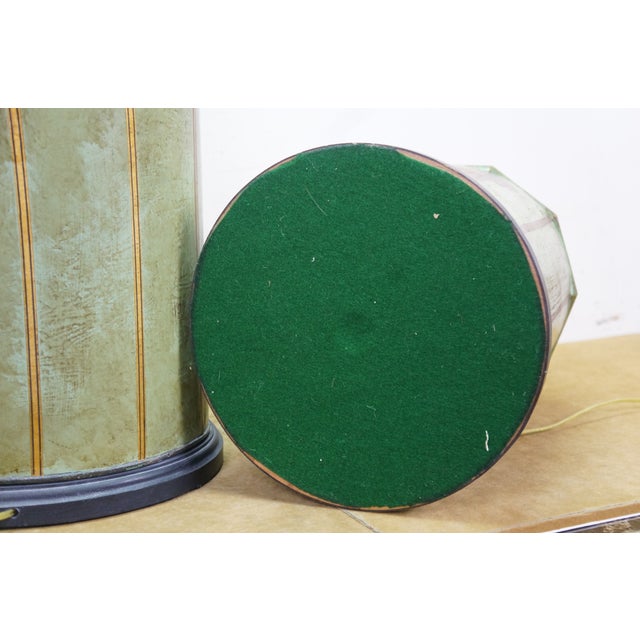 Late 20th Century Late 20th Century Chinese Chinoiserie Green Gilt Toleware Tea Canister Caddy Banquet Lamps - a Pair For Sale - Image 5 of 18