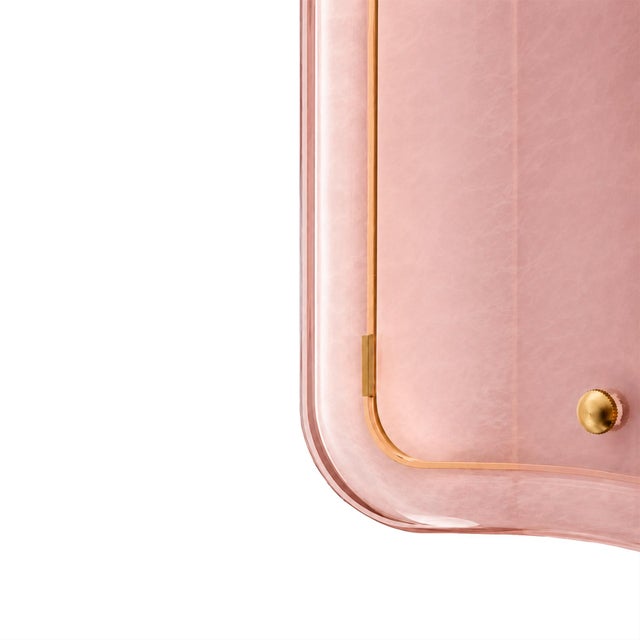 Metal Italian Brass Wall Sconces with Pink Murano Glass Panels, Set of 2 For Sale - Image 7 of 11