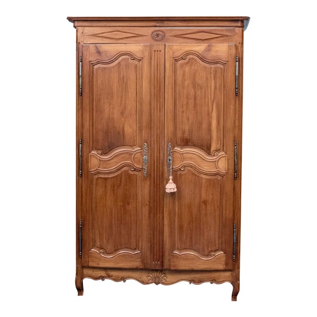 Antique 19th Century French Louis XV Solid Walnut Armoire For Sale