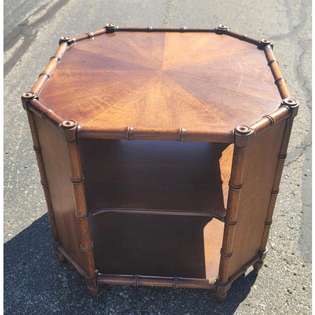 1960s Octagonal 3-Tiered Faux Bamboo Coffee Table Attributed to Baker, 1960s For Sale - Image 5 of 11