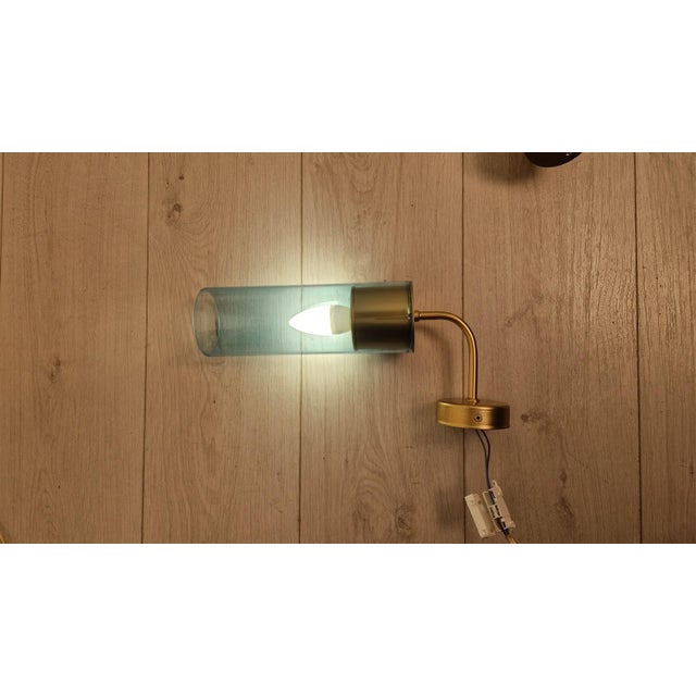 Wall Lamps in Brass with Blue Glass Tube, 1990s, Set of 2 For Sale - Image 13 of 15