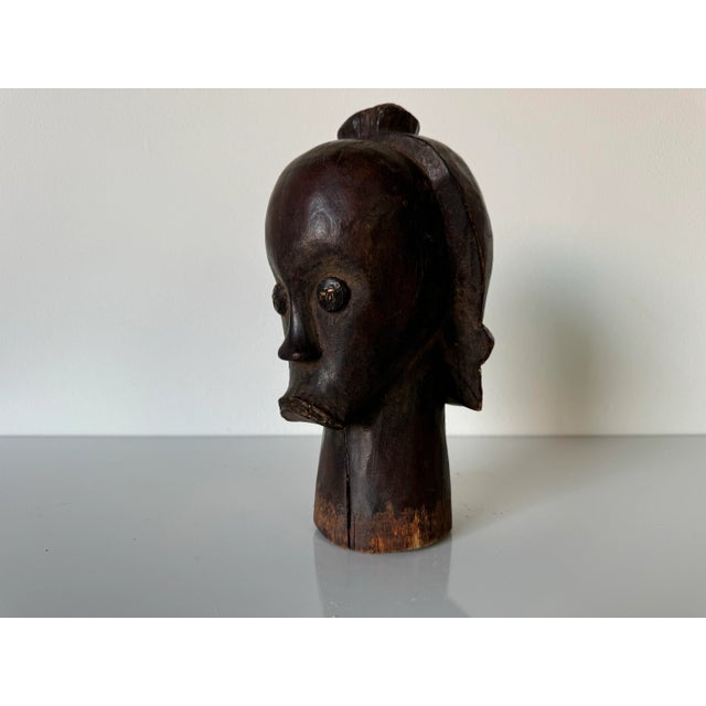 Available for sale this fantastic Vintage African Primitive hand carved wood mask - head bust sculpture. Measures: 5.0" w...