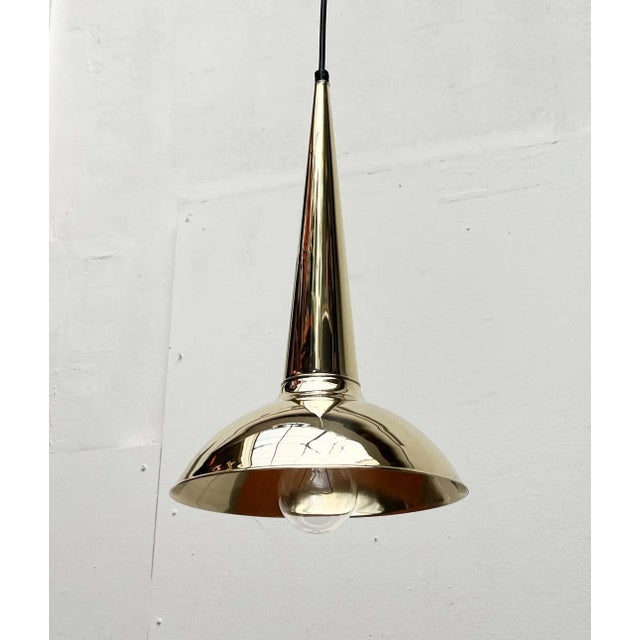 Mid-Century Modern Danish Brass Cone Pendant Lamps, 1950s, Set of 2 For Sale - Image 4 of 18