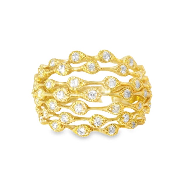 Beautiful 14K Yellow Gold Diamond Filigree Cocktail Dome Band Ring. Metal: 14K Yellow Gold Gemstones: Brilliant Round...