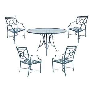Vintage Brown Jordan Aluminum Round Table With Four Arm Chairs