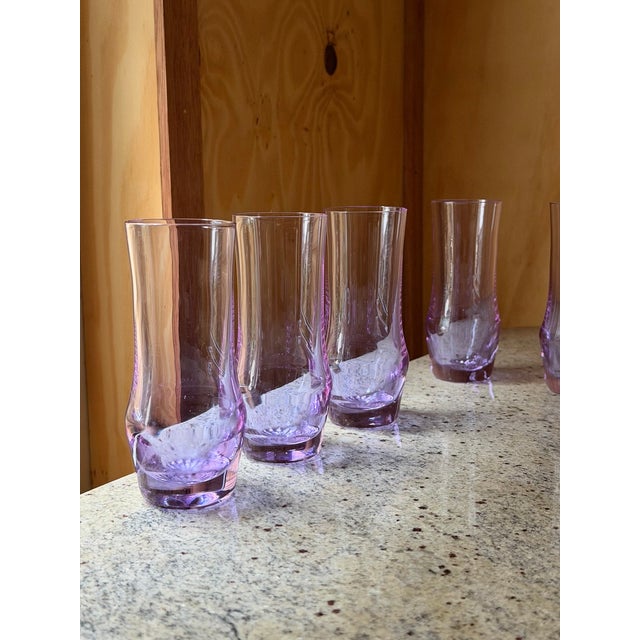 1970s Mid-Century Neodymium Alexandrite Glass Highball Tumblers Set of 6, 1970, Set of 6 For Sale - Image 5 of 13