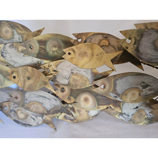 Curtis Jere 1960s Curtis Jere' Original Brutalist Metal Fish School Wall Sculpture Signed For Sale - Image 4 of 4