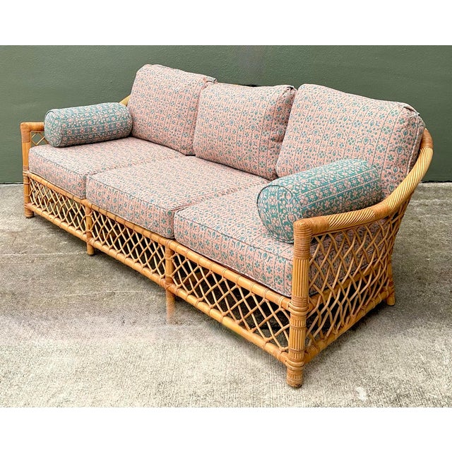 Vintage McGuire Trellis Sofa in Sister Parrish Upholstery For Sale - Image 11 of 12