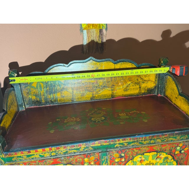 Green Antique Tibetan Hand Painted Cabinet For Sale - Image 8 of 10