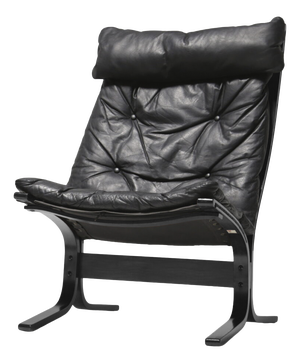 Highback Siesta Chair in Black Leather and Plywood by Ingmar Relling for Westnofa, 1960s