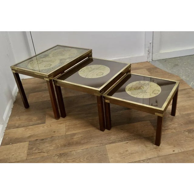 Glass Mid-Century Campaign Style Nesting Tables from Maison Jansen, 1950s, Set of 3 For Sale - Image 7 of 8