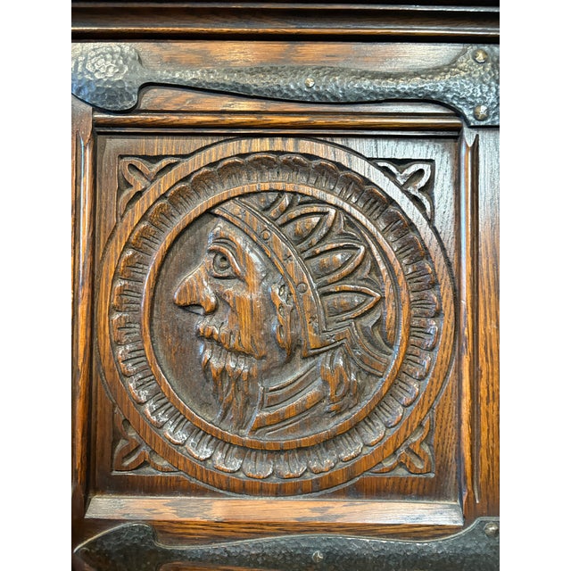 Early 20th Century Hand-Carved Gothic Revival Two-Tiered Cabinet With Iron Hardware For Sale - Image 16 of 16