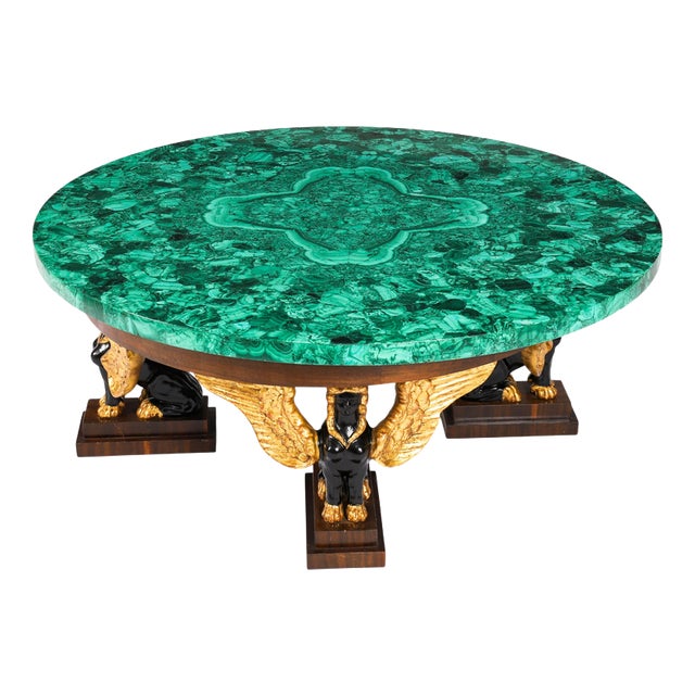 Antique Malachite and Walnut Patinated Ebonised Giltwood Coffee Table 20th C For Sale