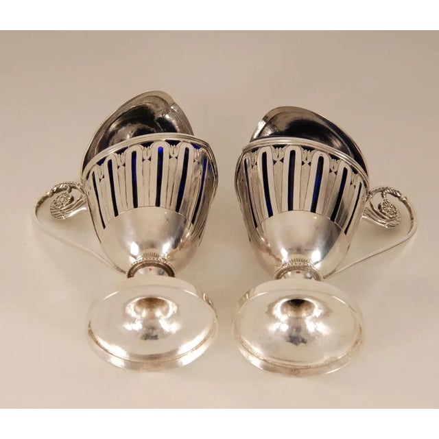 Blue Early 19th Century Sterling Silver French 1st Empire Napoleonic Mustard Pots, Set of 2 For Sale - Image 8 of 14
