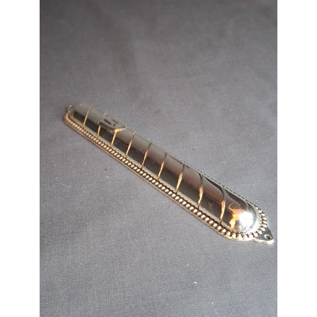 1970s Vintage Masorett Israel Sterling Silver 925 Mezuzah Case Diagonal Ribbed Beaded For Sale - Image 5 of 11