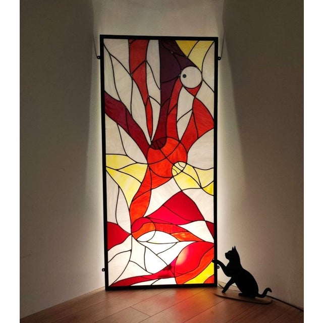 Artistic Leaded Glass Windows with Sports Theme, 1980s, Set of 2 For Sale - Image 4 of 11