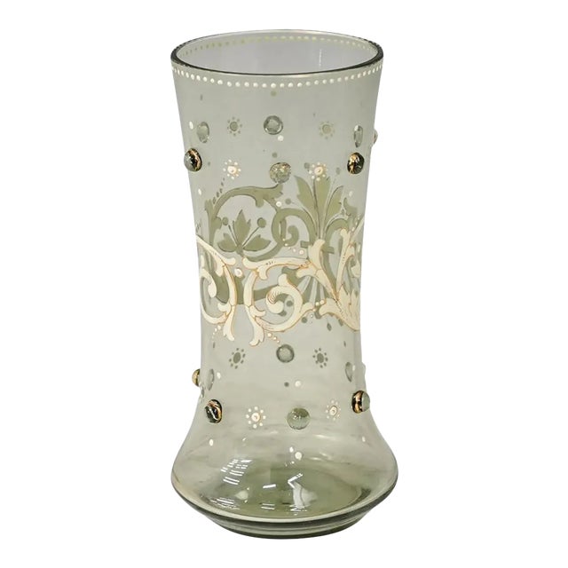 1920s Moser Hand-Painted Enamel Glass Vase For Sale
