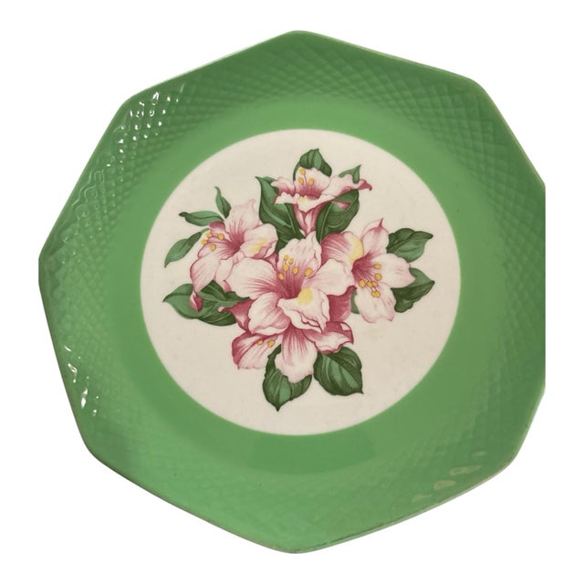 Ceramic 1970s The Greenbrier Green Floral Plate For Sale - Image 7 of 12