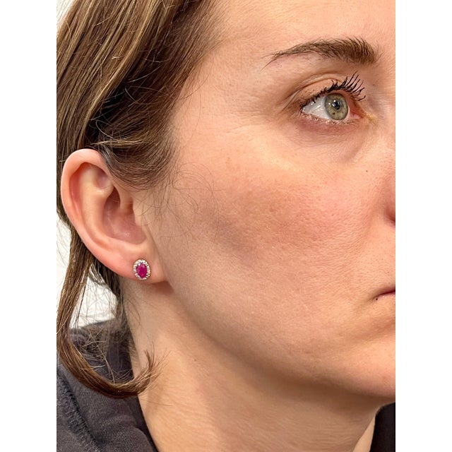 1 Carat Oval Natural Ruby and Diamond Stud Post Earrings 14 Karat White Gold For Sale - Image 14 of 18