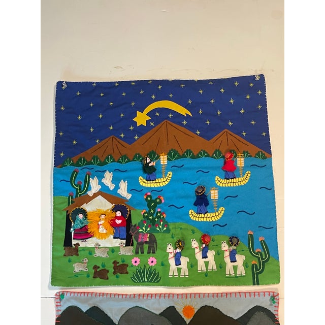 Folk Art Vintage Peruvian Textile Art Artist Signed For Sale - Image 3 of 9