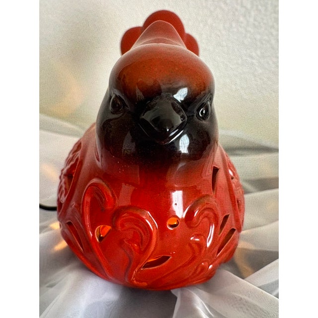 Vintage Red Cardinal Ceramic Desk Lamp For Sale - Image 4 of 5