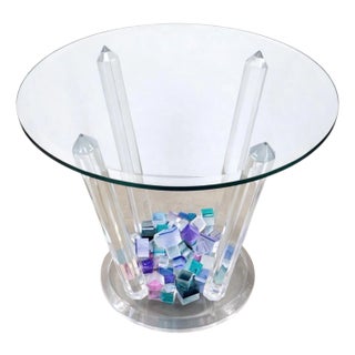 Will Grant Post-Modern Lucite Table with Stacked Color Cubes & Beveled Glass For Sale