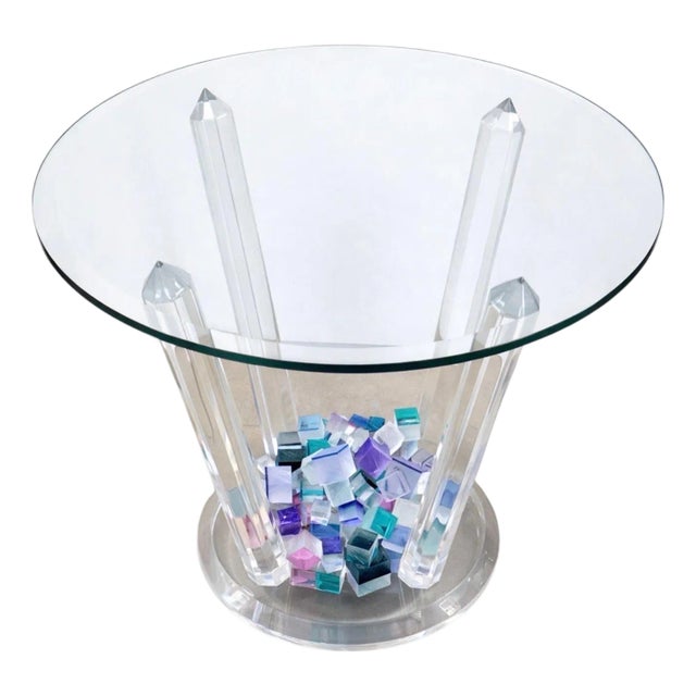 Will Grant Post-Modern Lucite Table with Stacked Color Cubes & Beveled Glass For Sale