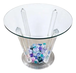 Will Grant Post-Modern Lucite Table with Stacked Color Cubes & Beveled Glass