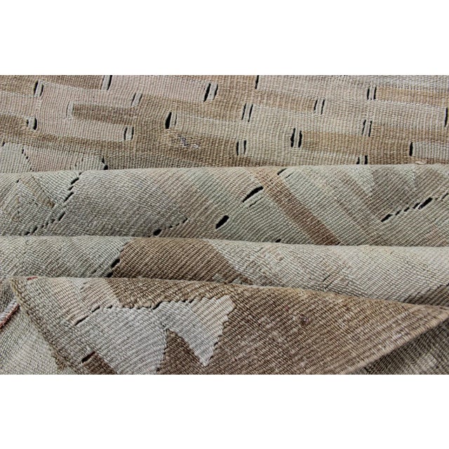 Cream, Brown, and Green Hand Woven Antique Turkish Kilim Flat-Weave Gallery Runner For Sale - Image 11 of 13