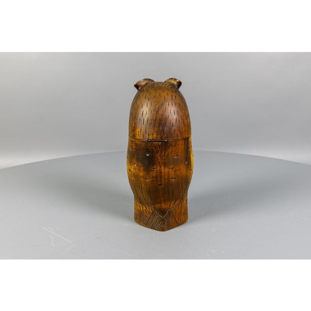 Wood Mid-Century Black Forest Style Carved Linden Wood Owl Box, Germany, 1950s For Sale - Image 7 of 18