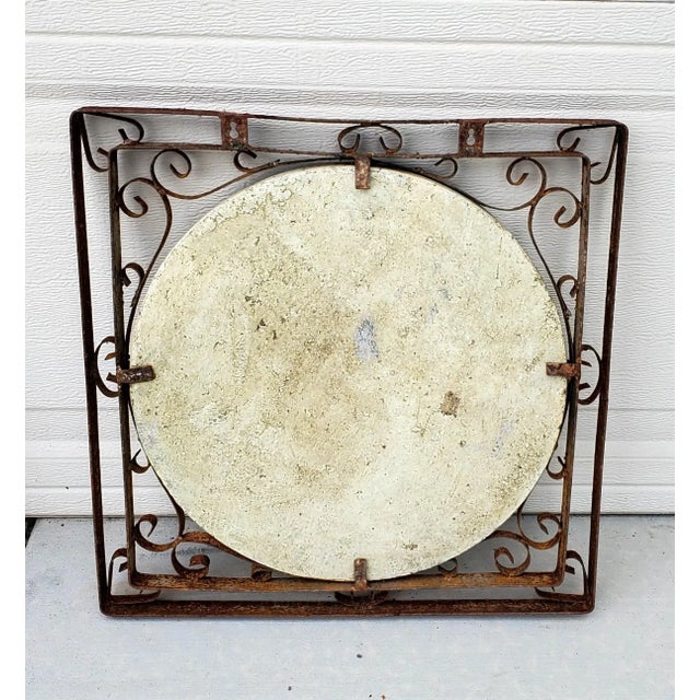 Gray 1980s Vintage Pair of Square Iron Framed Terracotta Relief Botanical Medallion Wall Hangings For Sale - Image 8 of 12