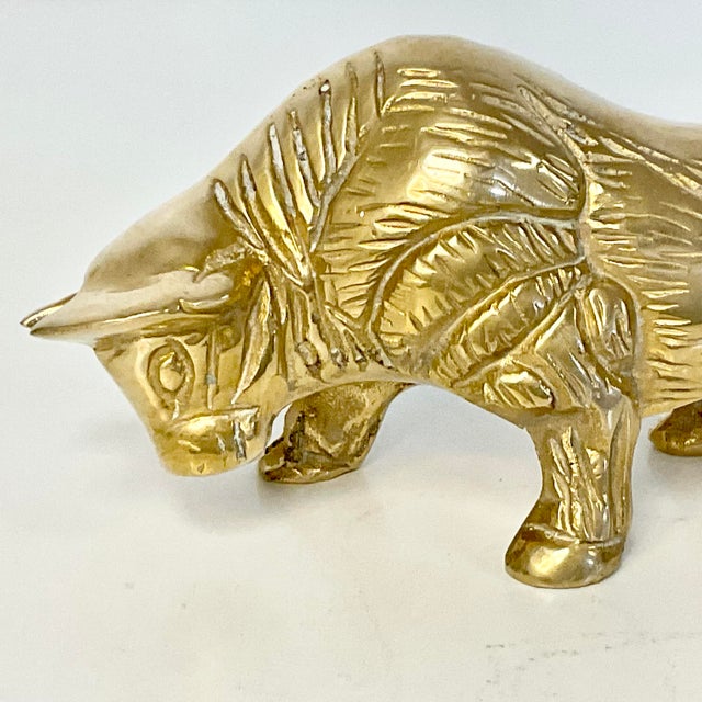 Mid-Century Hollywood Regency Rustic Spanish Heavy Solid Brass Bull Figurine For Sale - Image 10 of 12