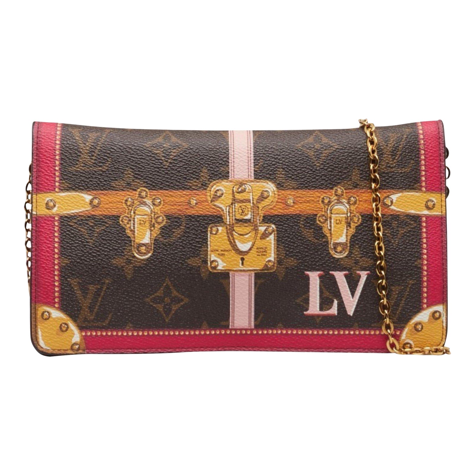 Louis Vuitton Monogram Summer Trunk Pochette Weekend Long Wallet Chain ...