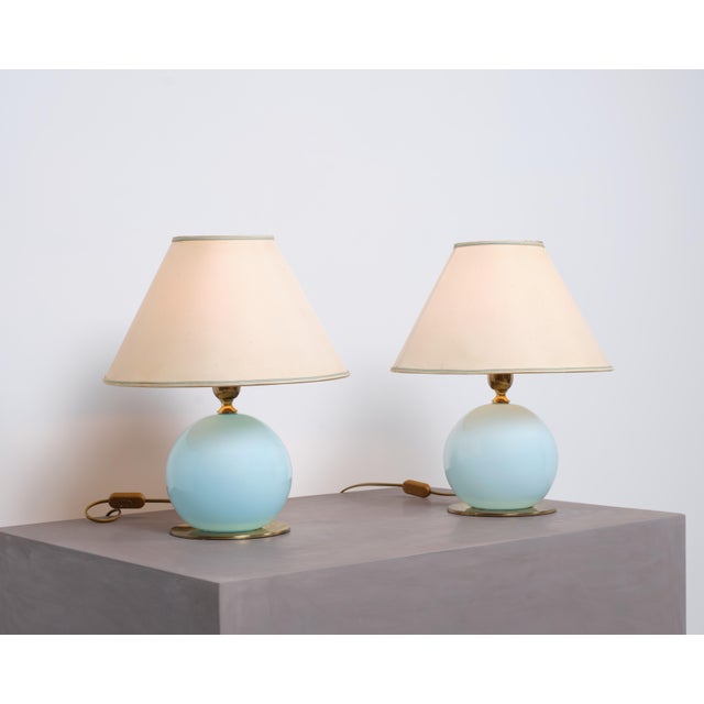 Mid-Century Italian Blue Glass and Brass Table Lamps, 1950s, Set of 2 For Sale - Image 6 of 8