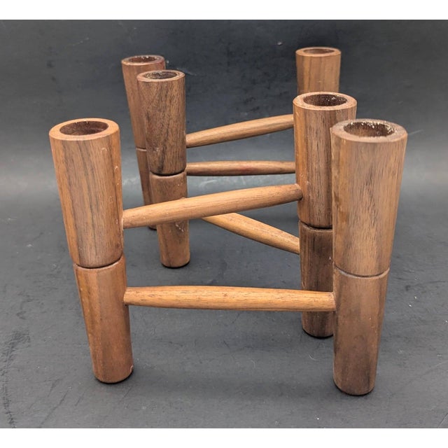 Mid-Century Modern 1960s Danish Teak Wood Candelabra For Sale - Image 3 of 10