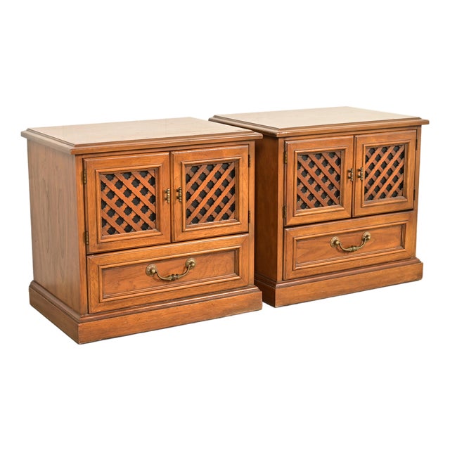 Drexel Spanish Colonial Carved Walnut Nightstands, Pair For Sale