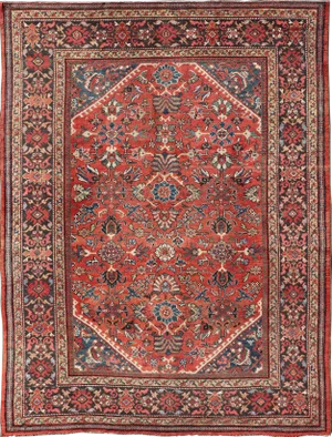 Antique Mahal Rug With All Over Design in Soft Red and Brown Border