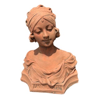 Art Nouveau French Terracotta Female Bust Sculpture For Sale