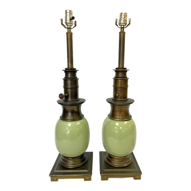 Vintage Designer Table Lamps, Bronze With Ceramic - a Pair For Sale