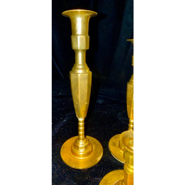 Metal Mid 20th Century Set of 3 Beaded Stem Brass Candlestick Holders For Sale - Image 7 of 12