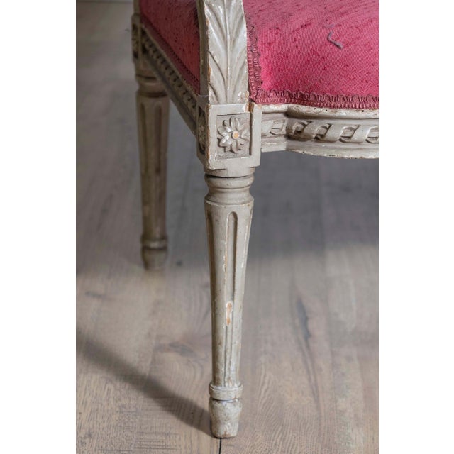 French Louis XVI Style 19th Century Painted Fauteuil with Abundant Carved Décor For Sale - Image 10 of 10
