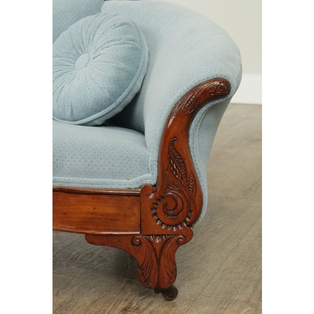 Textile Antique 19th Century Victorian Carved Childs Sofa For Sale - Image 7 of 13