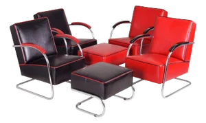 Tubular Leather Upholstery & Steel Chrome Armchairs & Stools, Set of 6