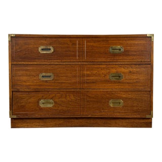Vintage MCM Three Drawer Campaign Gentlemans Chest For Sale
