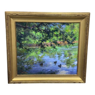Circa 2004 Gary David Hoffmann "Ducks on Willow Pond" Original Oil Painting, Framed For Sale