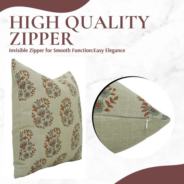 Industrial Fabdivine Hand-Printed Decorative Pillow Cover 20x20 Inch Block Print Thick Linen-Anar Kali For Sale - Image 3 of 4