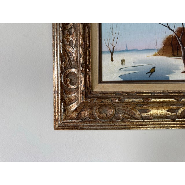 Blue Vintage Realism Impressionist Winter Landscape Oil on Canvas Painting by Jacobi For Sale - Image 8 of 10