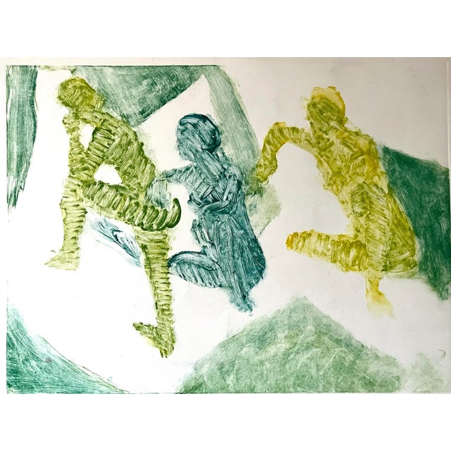 An original Mid Century modern figurative abstract one of a kind monotype print or painting unsigned. Presented in a...