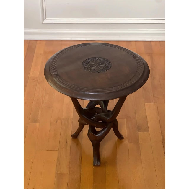 Contemporary Sculptural Carved Hardwood Round African Side Table, 1960s For Sale - Image 3 of 11