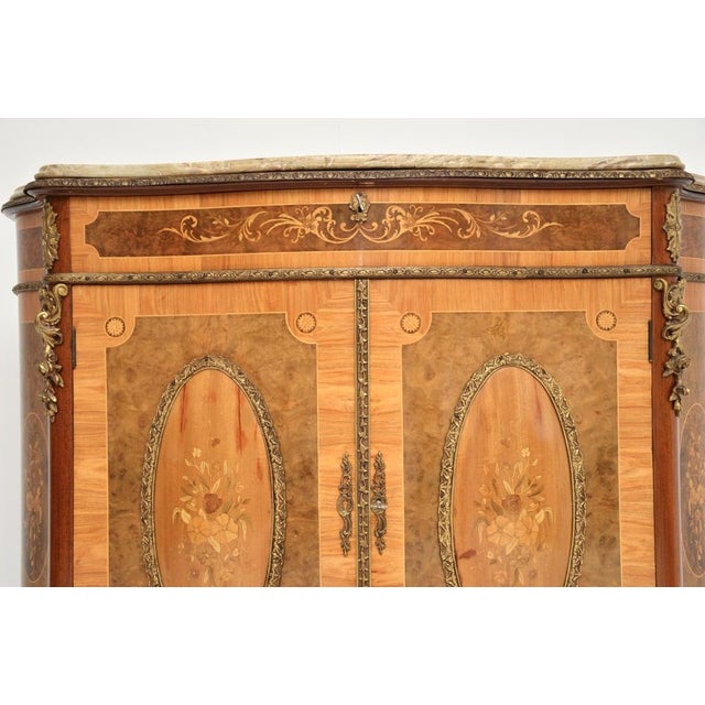 Metal French Inlaid Marquetry Sideboard with Marble Top, 1930 For Sale - Image 7 of 11